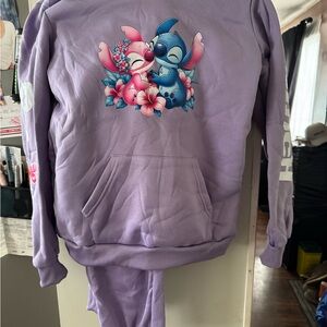 Purple Hoodie and pants with Stich  Characters new never worn